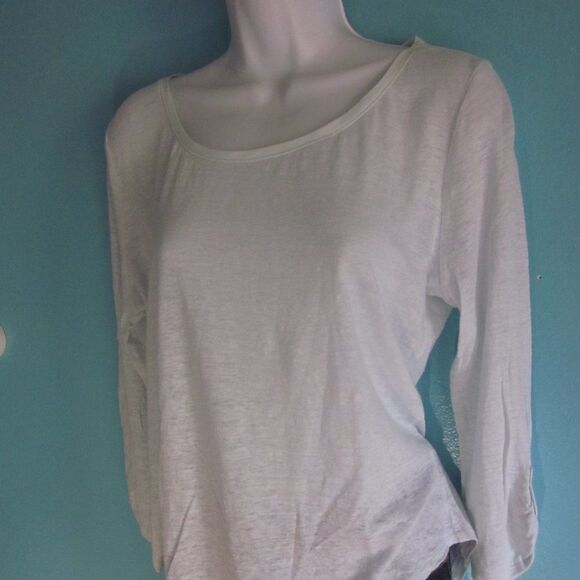Ann Taylor Womens Size L Off White (Pale Green) Linen Pullover Summer 3/4 Sleeve - Picture 1 of 11